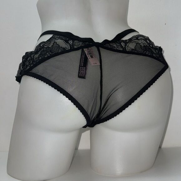 🔥Victoria's Secret Black and Silver Lace Bra Set Sz 36DD // Large new - Picture 4 of 8